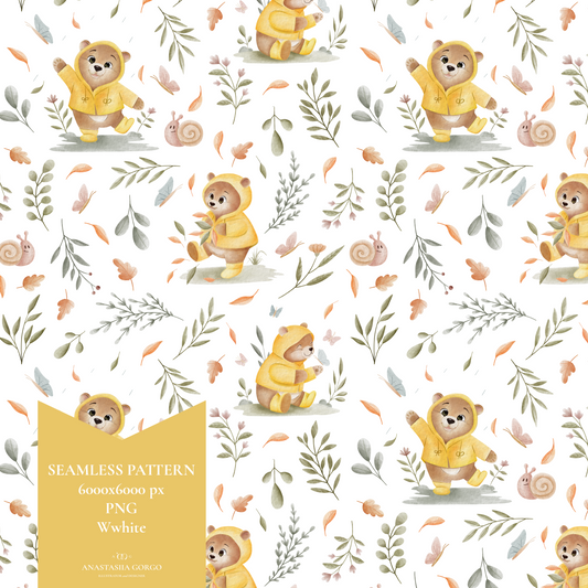 Exclusive Bear in Coat Seamless Pattern