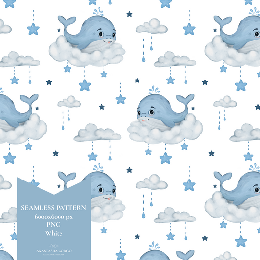 Exclusive Blue Whale Seamless Pattern