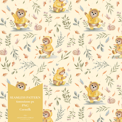 Exclusive Seamless Pattern with Bear in Yellow Coat