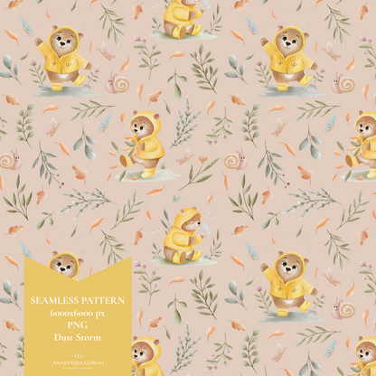 Exclusive Seamless Pattern with Bear in Yellow Coat