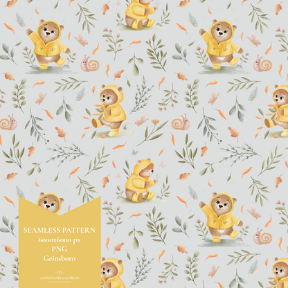 Exclusive Seamless Pattern with Bear in Yellow Coat