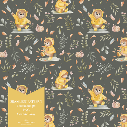 Exclusive Seamless Pattern with Bear in Yellow Coat