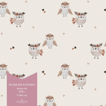 Exclusive Seamless Pattern with Cute Boho Birds