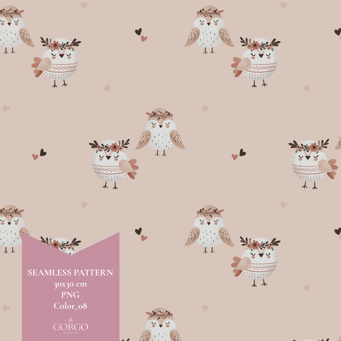 Exclusive Seamless Pattern with Cute Boho Birds