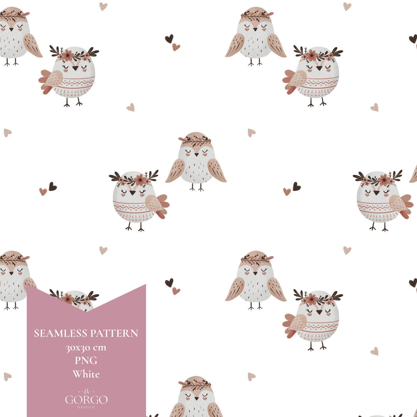 Exclusive Seamless Pattern with Cute Boho Birds