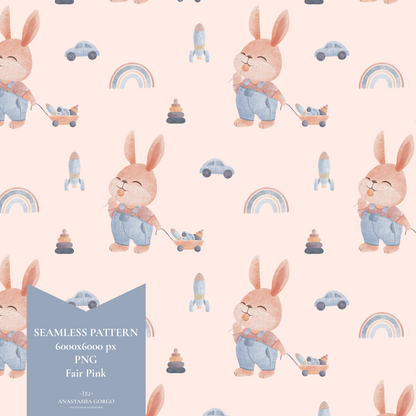 Exclusive Seamless Pattern with Cute Bunny Boy