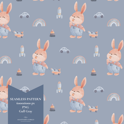 Exclusive Seamless Pattern with Cute Bunny Boy