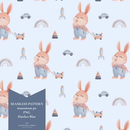 Exclusive Seamless Pattern with Cute Bunny Boy