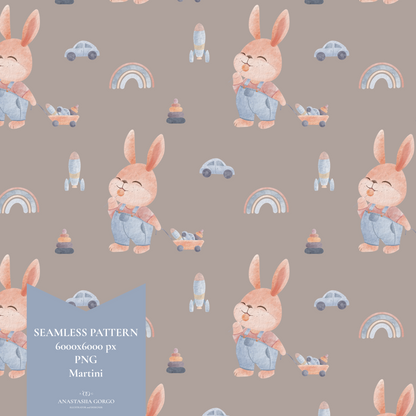 Exclusive Seamless Pattern with Cute Bunny Boy