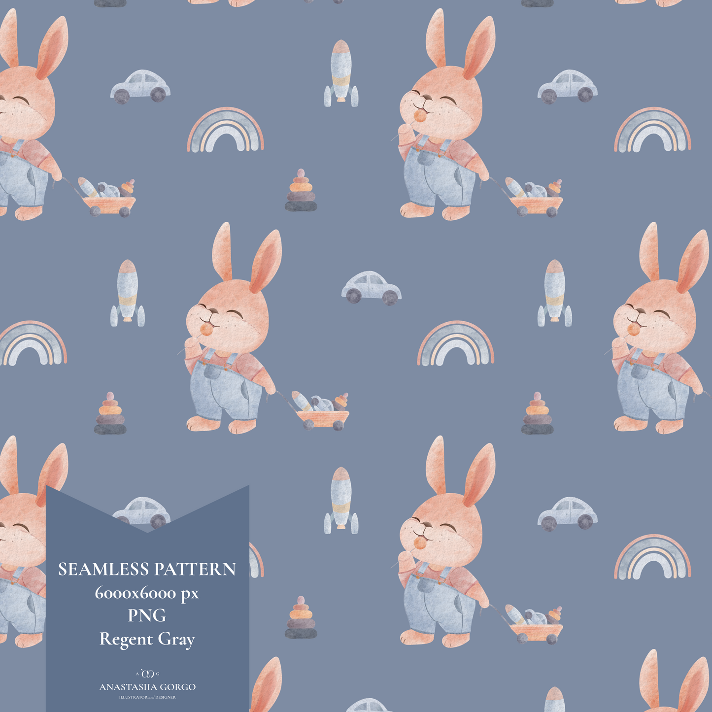 Exclusive Seamless Pattern with Cute Bunny Boy