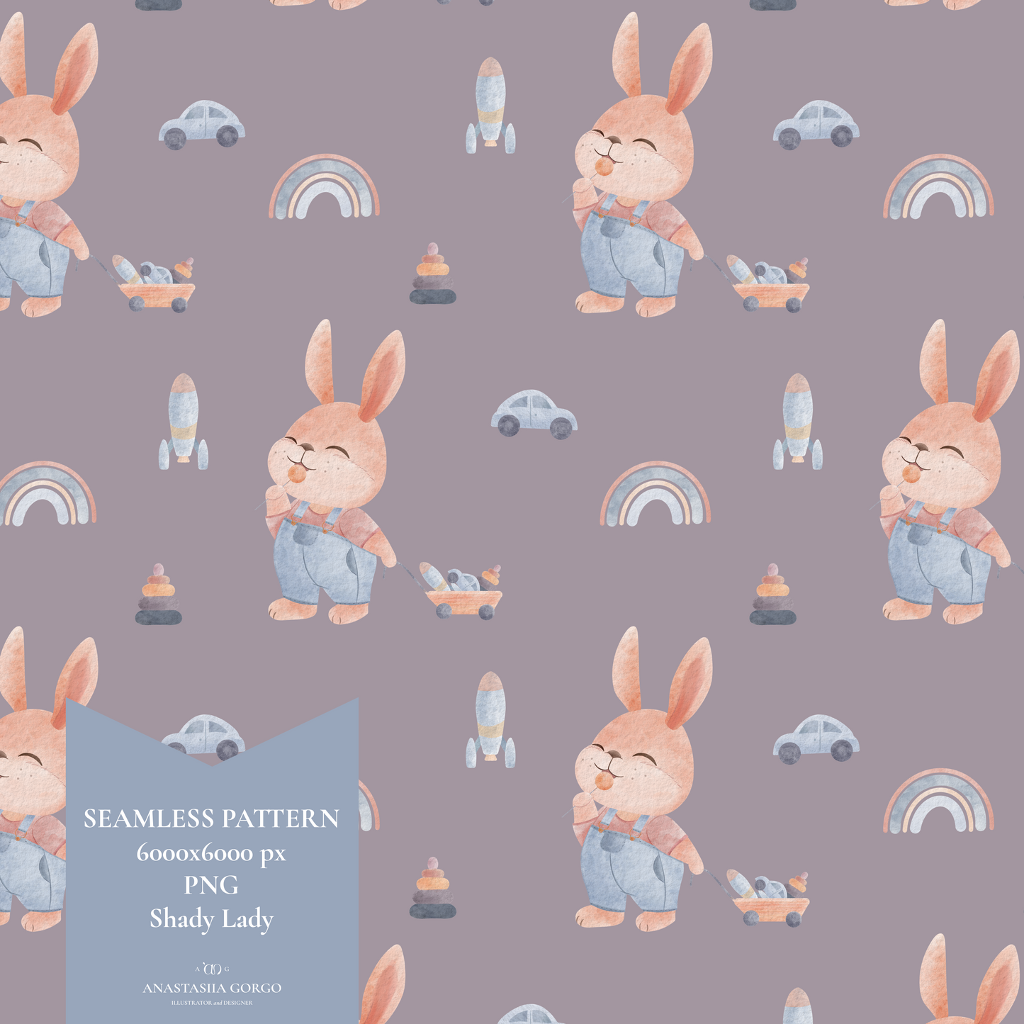 Exclusive Seamless Pattern with Cute Bunny Boy