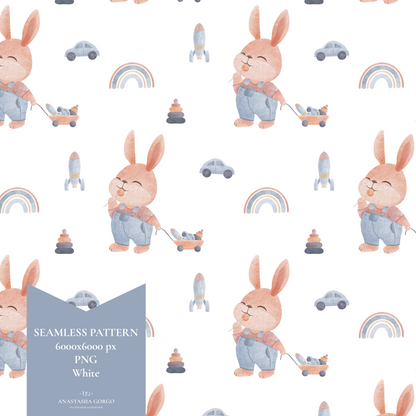 Exclusive Seamless Pattern with Cute Bunny Boy