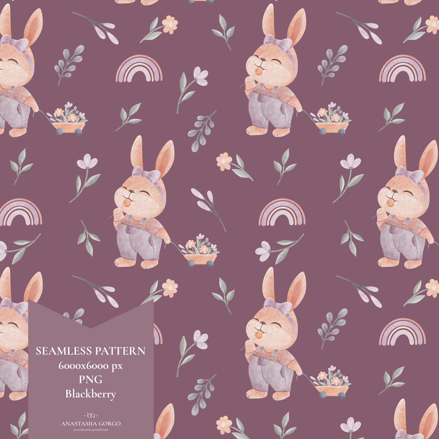 Exclusive Seamless Pattern with Cute Bunny Girl