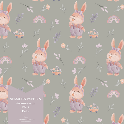 Exclusive Seamless Pattern with Cute Bunny Girl