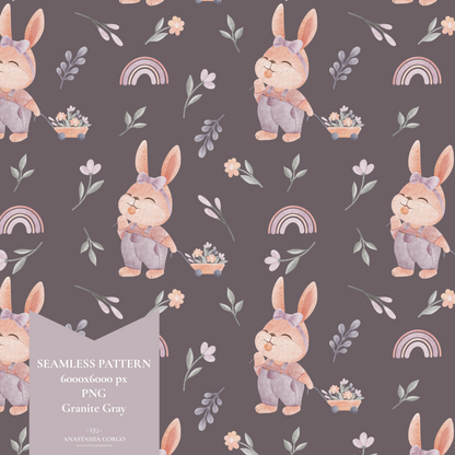 Exclusive Seamless Pattern with Cute Bunny Girl