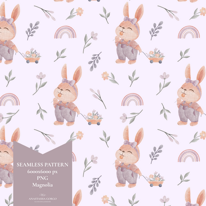 Exclusive Seamless Pattern with Cute Bunny Girl