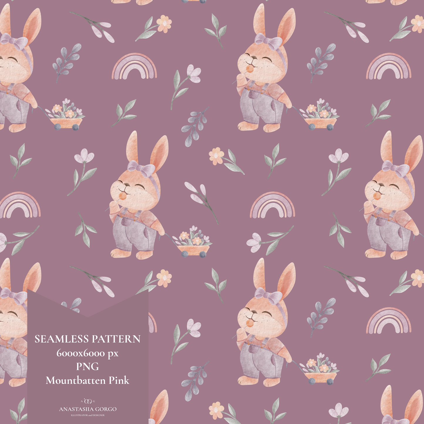 Exclusive Seamless Pattern with Cute Bunny Girl