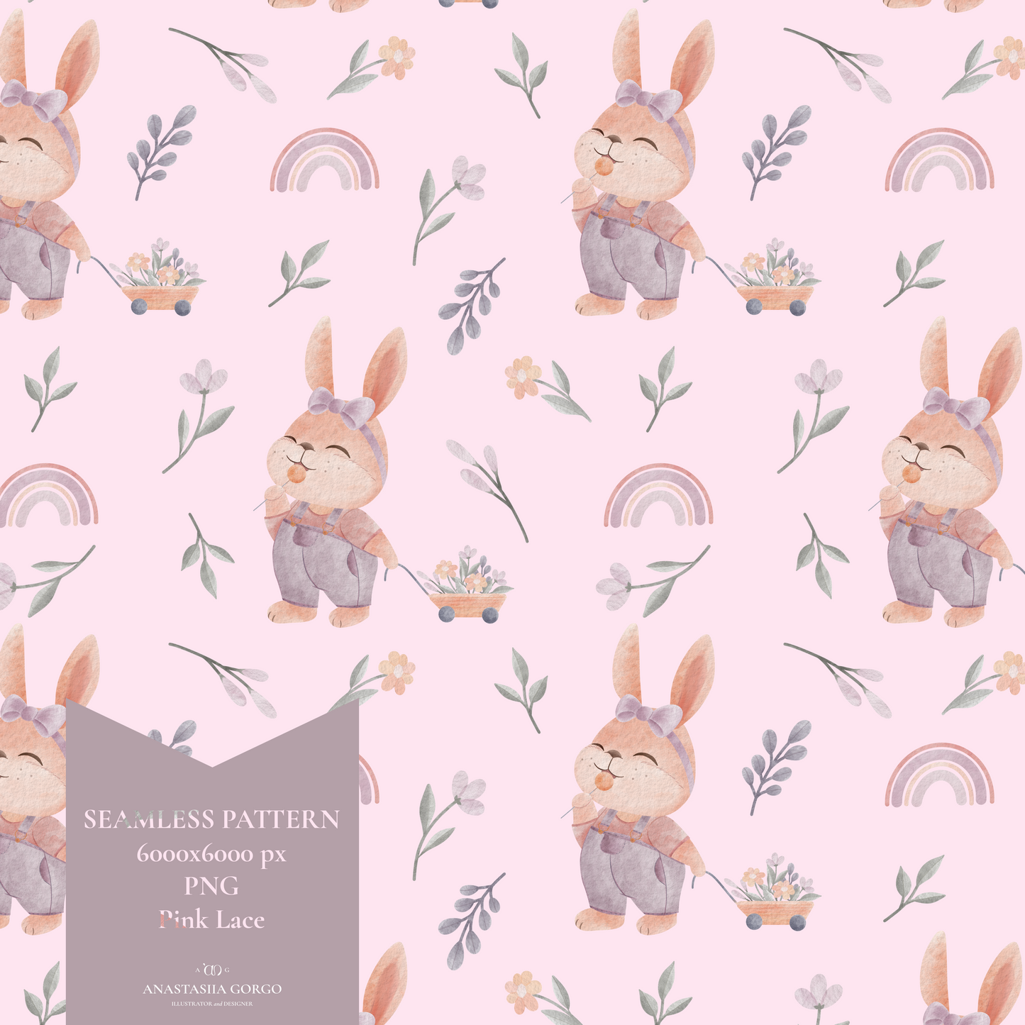 Exclusive Seamless Pattern with Cute Bunny Girl