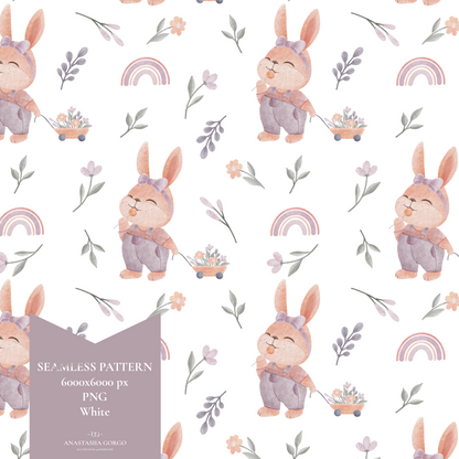 Exclusive Seamless Pattern with Cute Bunny Girl