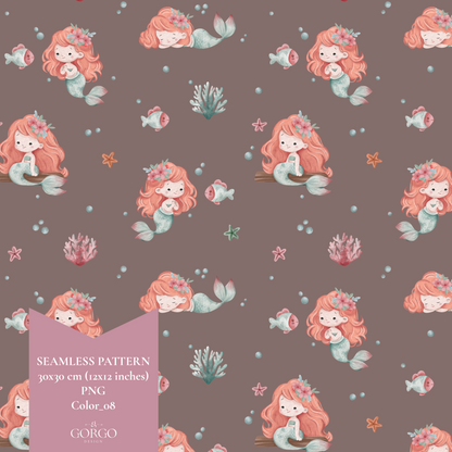 Exclusive Seamless Pattern with Cute Little Mermaid (Light Skintone)