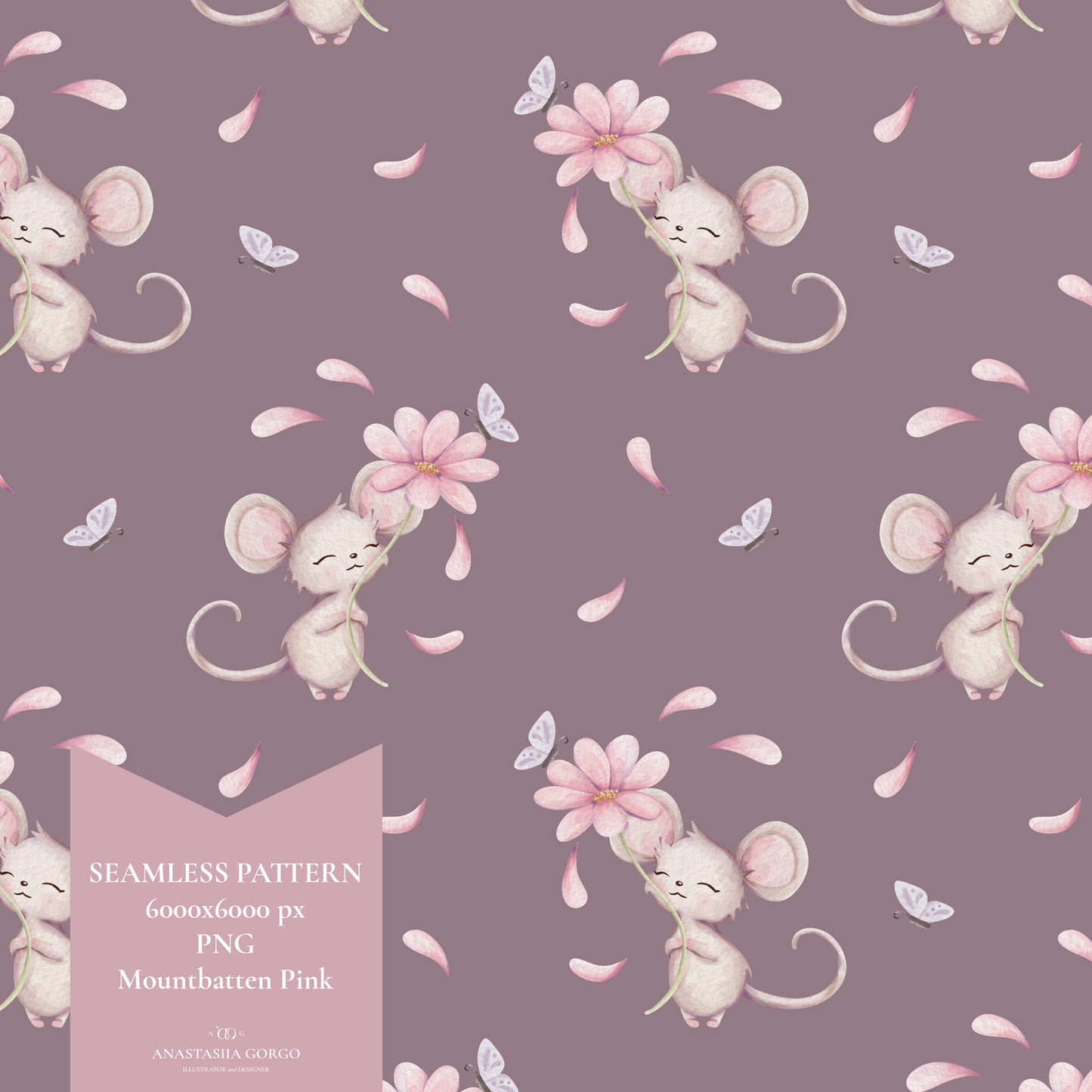 Non-Exclusive Seamless Pattern with Cute Little Mouse