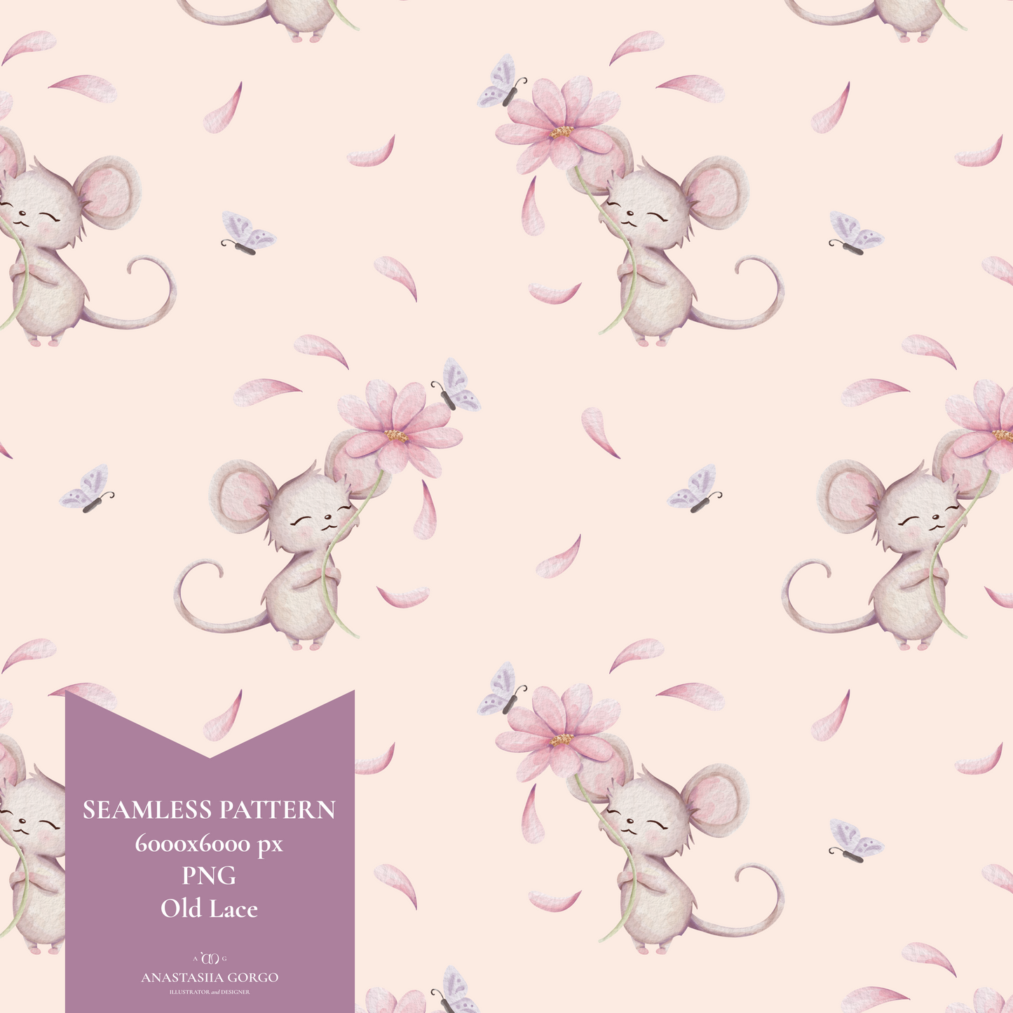 Non-Exclusive Seamless Pattern with Cute Little Mouse