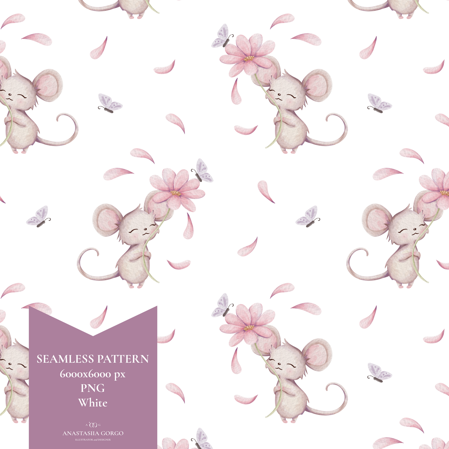 Non-Exclusive Seamless Pattern with Cute Little Mouse