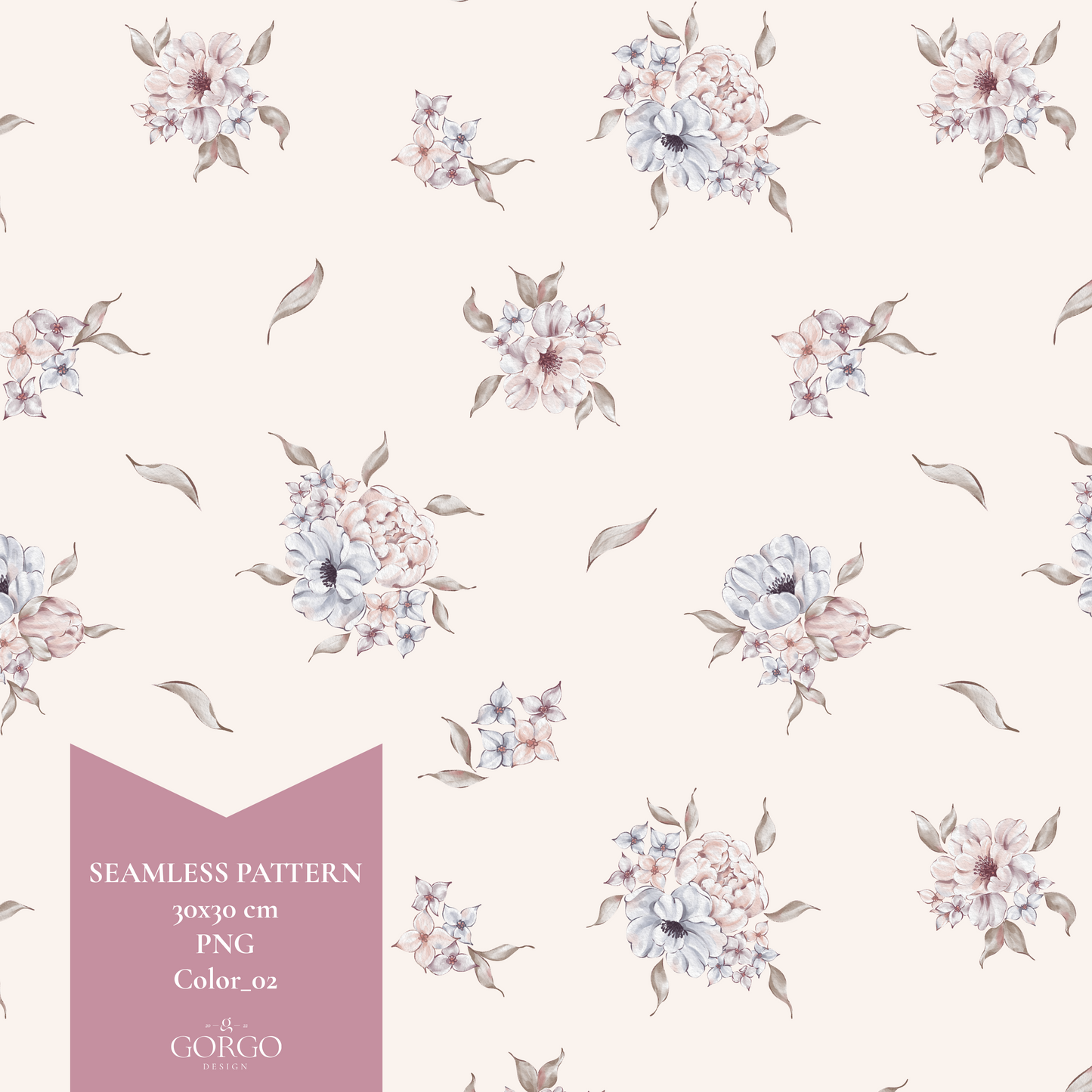 Exclusive Seamless Pattern with Peony and Anemone