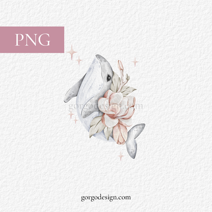 Whale with Flowers PNG