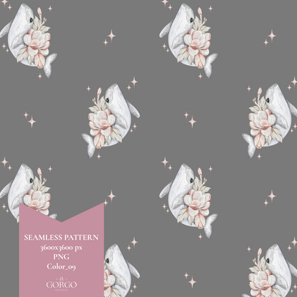 Exclusive Seamless Pattern with Whale with Flowers